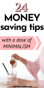 Want to start a minimalist lifestyle with a no spend challenge? Here are 24 simple ways you can start saving money for your family and retirement. These frugal living tips will help you save $500 a month. #minimalism #minimalist #frugalliving #frugallifestyle #frugal2fab #savingmoney