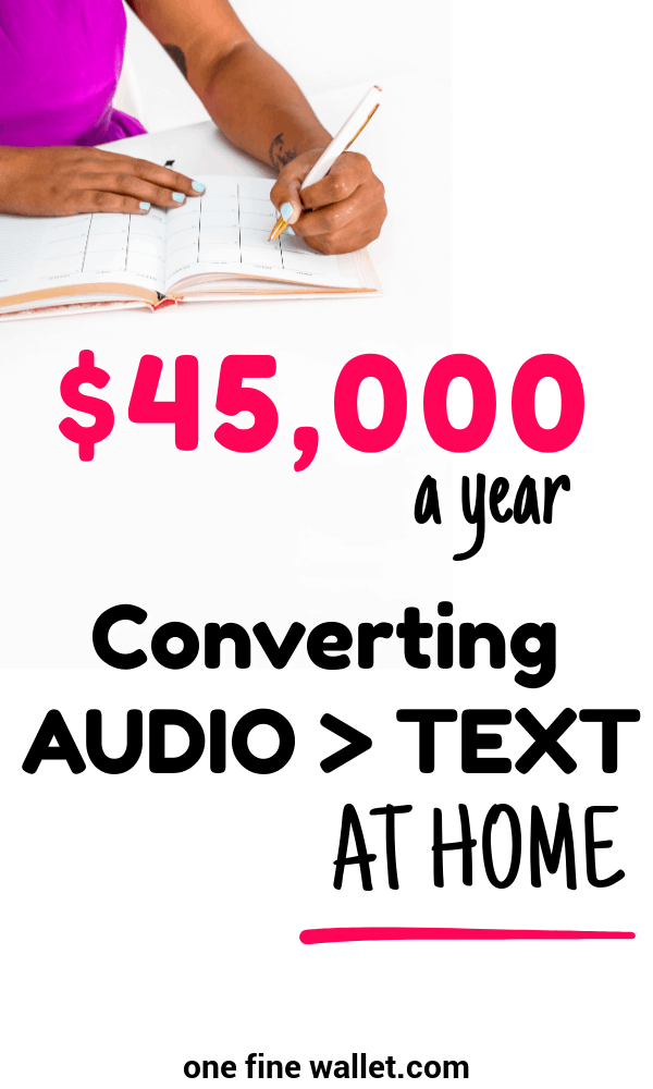 This online job can be quite rewarding for those looking to make a full time income from home. Earn upto $45k a year as transcribing audio files working from home. Side hustles ideas. #workfromhome #makemoneyonline #makemoney #sidehustles