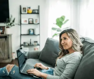 woman searching for jobs that are working from home.