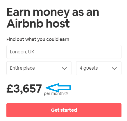 Airbnb screenshot of money that can be made renting.