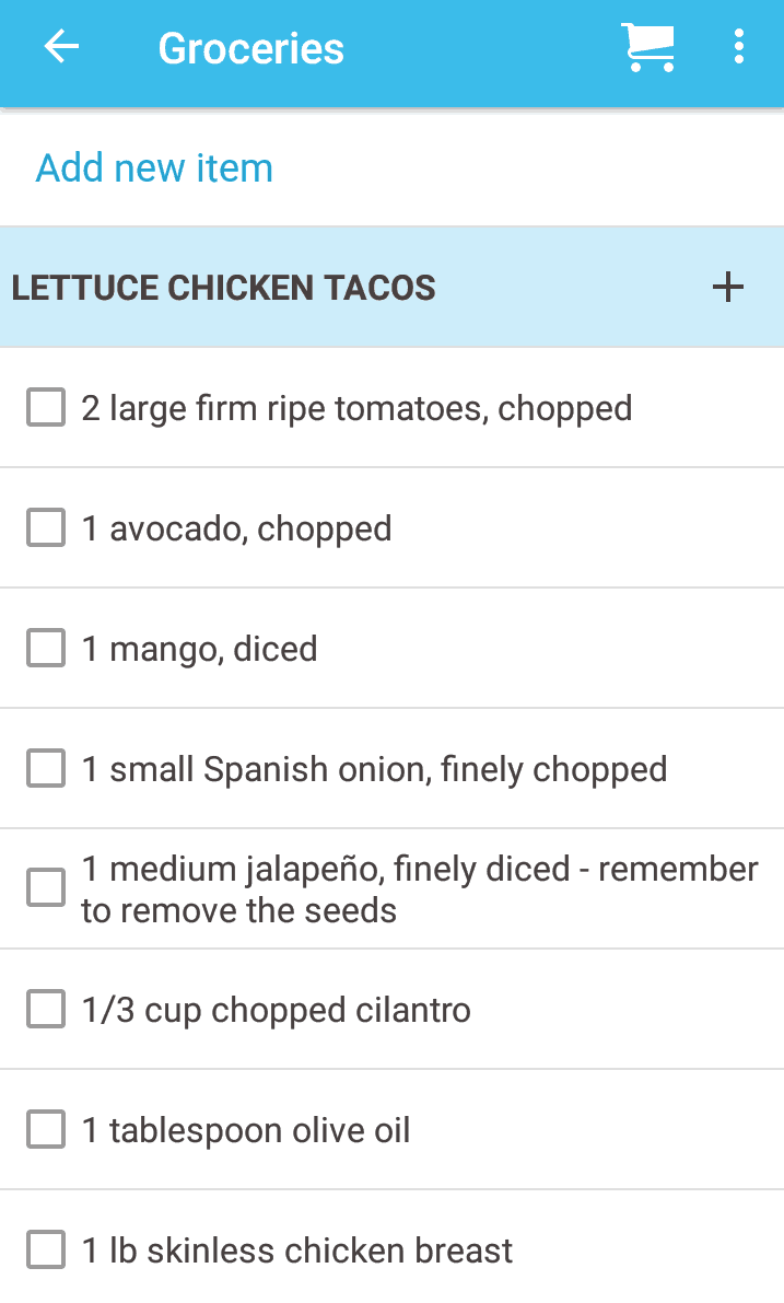 adding to the ingredient list for the lettuce chicken tacos recipe