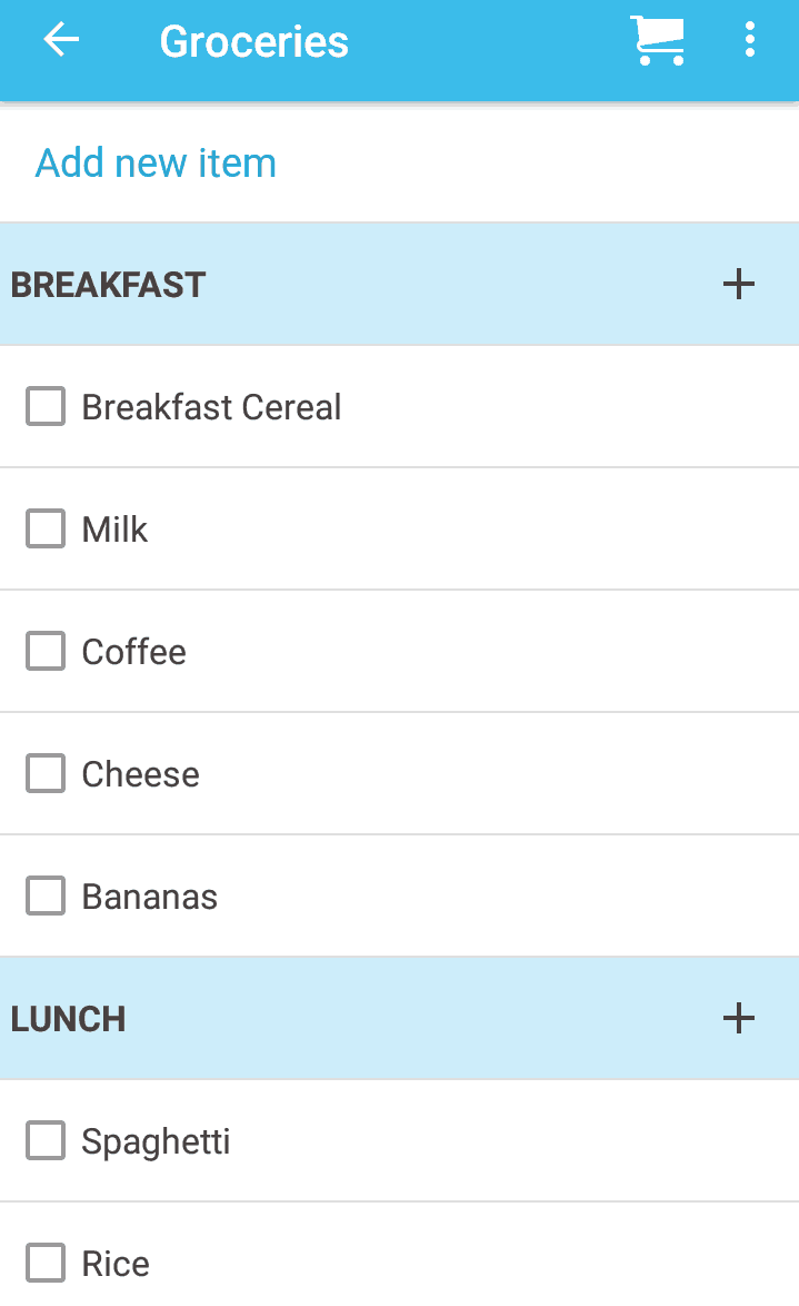 adding grocery list on the cozi app