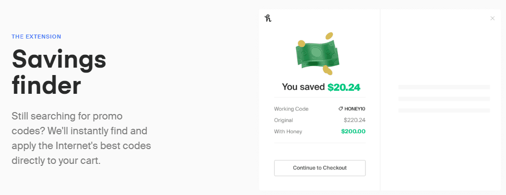 coupon code finder with Honey app.
