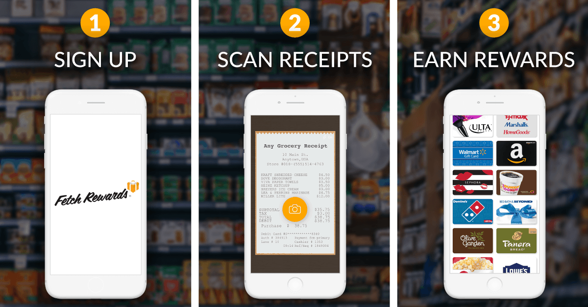 Fetch rewards app on how to sign up and scan receipts for rewards.