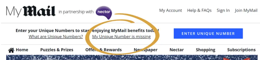 mail reward missing number.