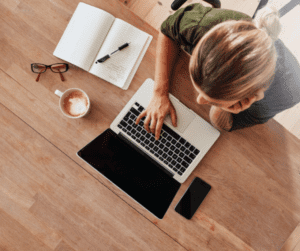 woman on laptop searching for part time online jobs.